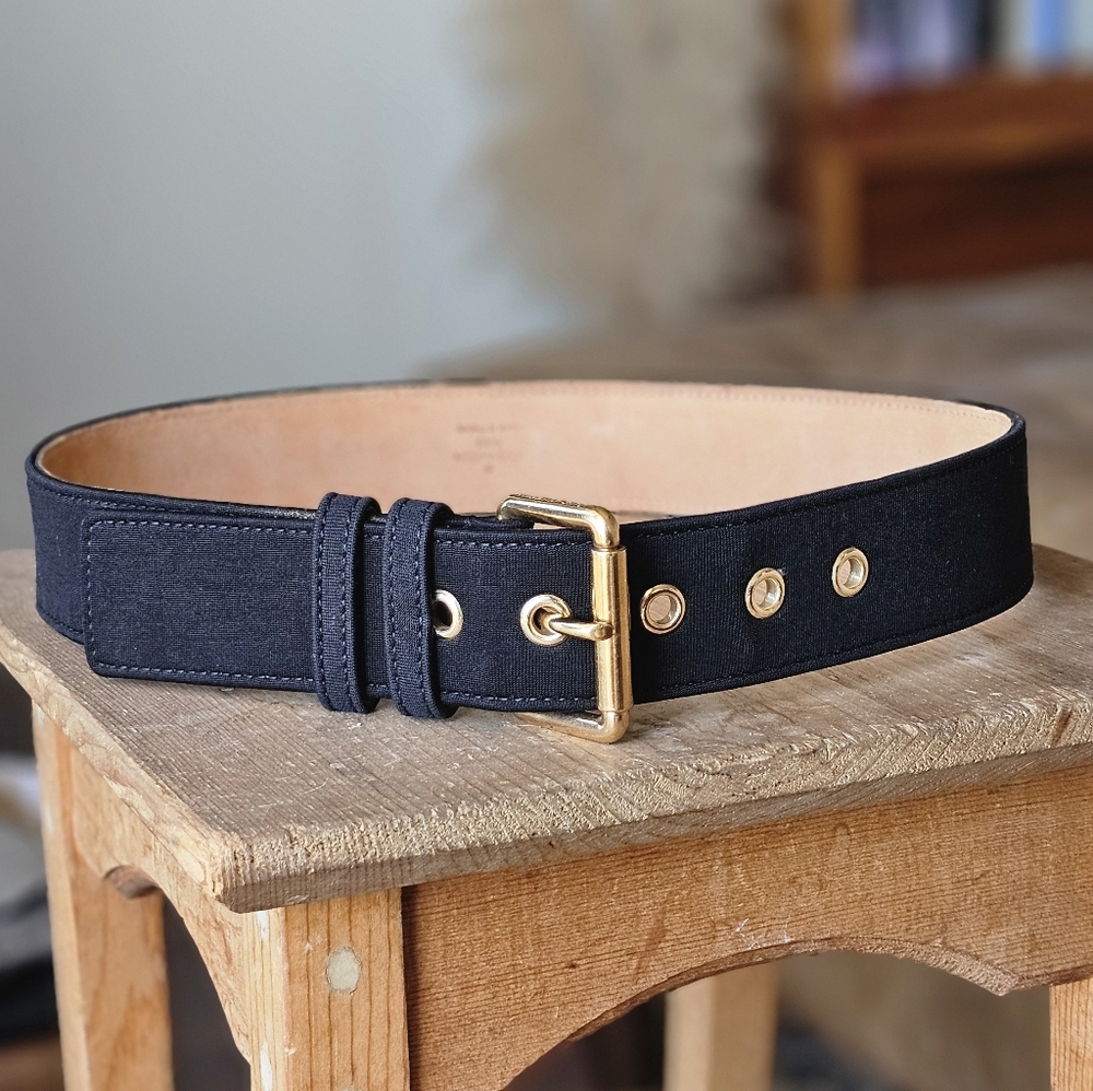 Classic Black Wide Belt with Gold Buckle